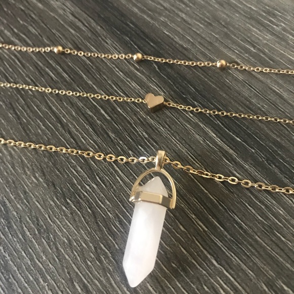 Rose Quartz 3 Layer Gold Toned Necklace - Picture 6 of 8